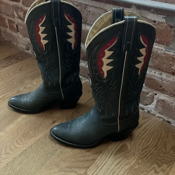 ACME Vintage Grey and Red Cowboy Boots - Picture 2 of 6